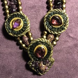 Rich twisted rope bead necklace, purple, gold